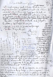 Una hoja manuscrita de JorgeMP, con anotaciones enmaraadas para varios proyectos (2001-2002)
